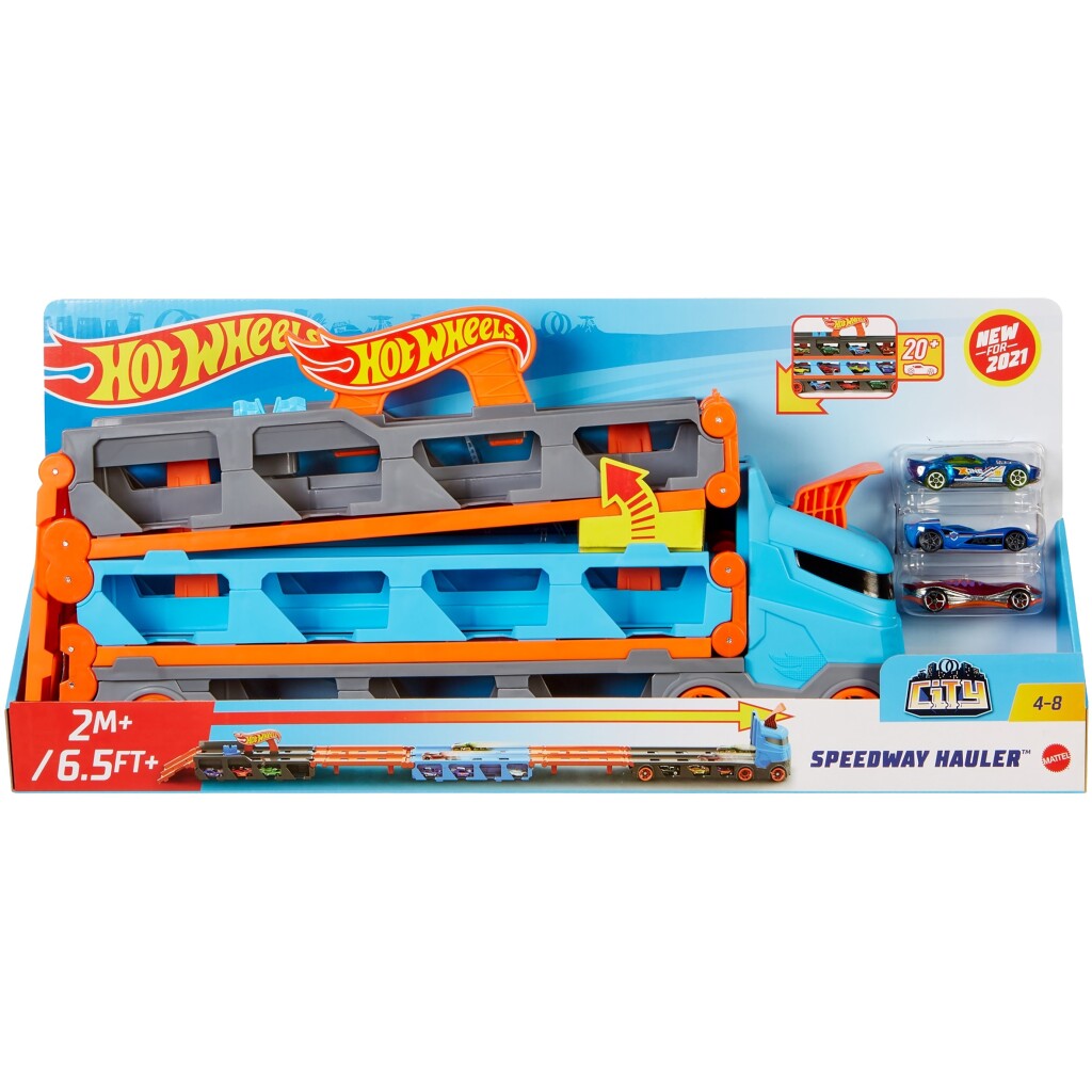 Mattel Hot Wheels Speedway Hauler + 3 Auto's