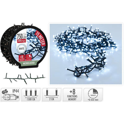 Micro Cluster Met Haspel - 750 Led - 15 Meter - Met Timer - Wit