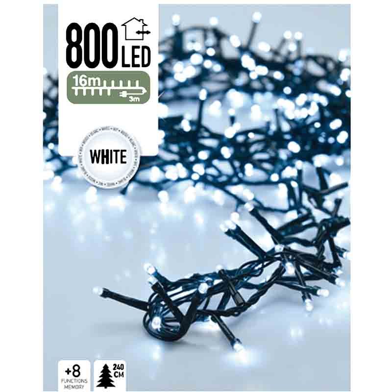 Micro Cluster 800 Led's  - 16 Meter - Wit - 8 Functies + Geheugen