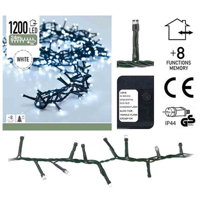 Micro Cluster 1200 Led's - 24 Meter - Wit - 8 Functies + Geheugen