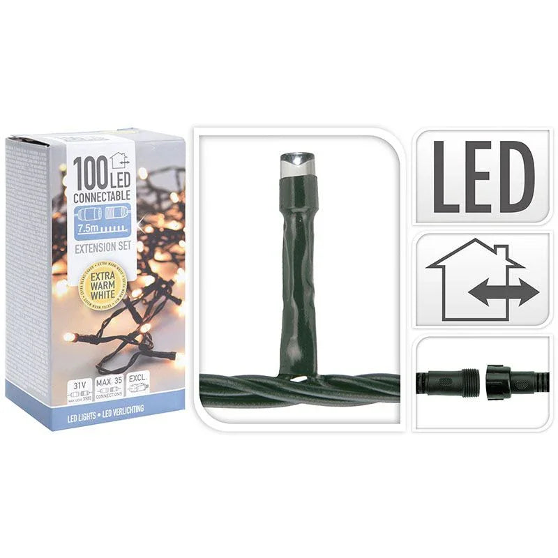 Decorativelighting Koppelbare Kerstverlichting - 100 Led - 7.5M - Extra Warm Wit